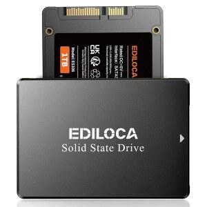 Ediloca 1TB SSD 내장 솔리드 스테이트 드라이브 2.5인치 SATA III 6Gb/s, 550MB/s 읽기 속도 3D TLC NAND, PC/노트북 업그레이드, 충격 방지 및 낙하 방지(ES106)