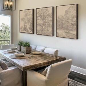 거실용 대형 와비 아트워크 액자 자연 사비 레트로 아트 인치 세트 트리 중립 24X36 소박한 아트 식물 오피스용 앤티크 조경 3피스 캔버스 복도 스케치 빈티지 프린트