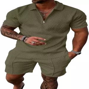 UUA 남성 여름 운동복 2피스 반바지 세트 반팔 트레이닝복 1/4 지퍼 골프 폴로 셔츠 라운지웨어