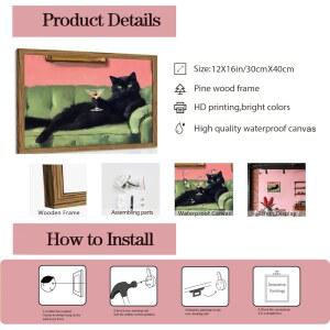재미있는 블랙 캔버스 거실 침실 주방용 장식 프린트 마티니 페인팅 액자 다양한 카트 아트 12X16인치 나무 동물 칵테일 귀여운 그림 아트워크
