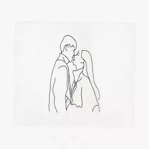 미니멀 라인 드로잉 커플 안기 모습 직물 벽장식 포스터 원룸 침대 머리 꾸미기