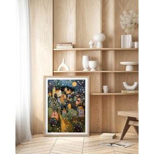 헤센닷 내추럴 클림트 트리 나무 프린트 포스터 마을 프레임 스타일 야간 구스타프 아트 스타즈 침실용 오크 장식 거실 12X16인치 캔버스 1세트