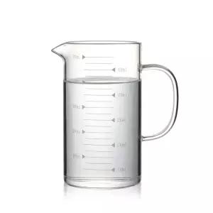 우유 계량컵 눈금 손잡이컵 나무뚜껑 유리 베이킹 내열 측정 음료