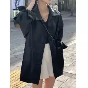 봄 가을 여성 오버핏 하프 레더 심플 라이더 자켓_20341583_667501