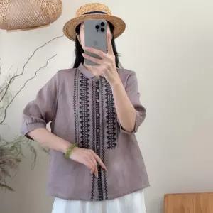 여성 모시 자수 카디건 터틀넥 싱글 숏 슬림핏 셔츠 여름 상의 G02Z2I 원템1