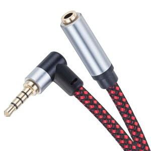 티에르존 오디오 마이크 연장 케이블 3Ft, 90도 TRRS 3.5mm 보조 헤드폰 익스텐더 4극 잭 플러그 헤드셋, 노트북, 휴대폰, 자동차, PS4 등을 위한 남녀 땋은 코드 리드(3Ft)