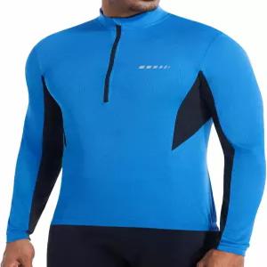 퀄리딘 남성 사이클링 저지 긴팔 빠른 건조 수분 흡수 UPF 50+ 하프 지퍼 자전거 셔츠 3+1 포켓 포함