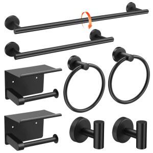 매트 블랙 8 욕실 하드웨어 세트 스테인리스 스틸 24인치 및 16인치 수건 바 벽걸이 액세서리