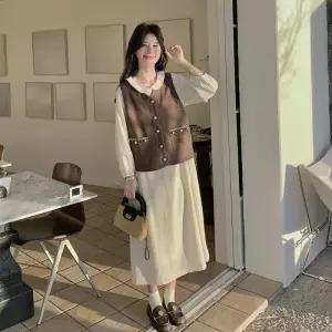 여성 프렌치 빈티지 조끼 원피스 세트 봄날씬넥 롱스커트 투피스 B10Z1A 모씨모씨1