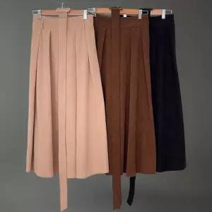 [신상오픈런]여성 가을 하객 패션 골덴 스커트 벨트 플레어 롱치마 (41935537)