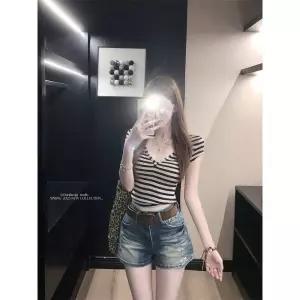 여성 빈티지 청반바지 사계절 슬림핏 스판 스키니 A라인 핫팬츠 J82Z2T 모씨모씨1