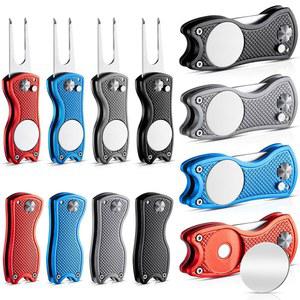 골프 선수를 위한 자석 볼 마커와 팝핑 버튼 금속 접이식 스위치블레이드 수리 픽서가 포함된 Poen 12Pcs 디봇 툴 도구