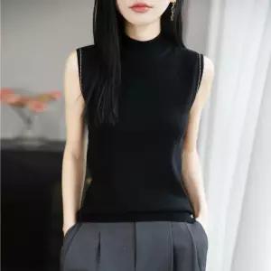 여성 프렌치반폴라 민소매 니트 조끼 슬림핏 상의 이너 란제리 J111Z1L 모씨모씨1