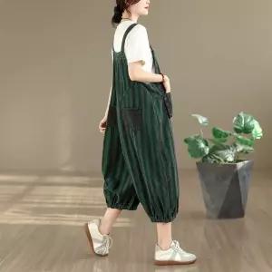 여성 빅사이즈 빈티지 스트라이프 캐주얼 데님 오버롤 7부 바지 J34Z1R 모씨모씨1