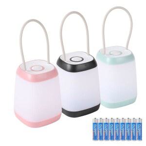 힐가브 3팩 LED 캠핑 라이트 실내외 비상등을 위한 3가지 라이트 모드 배터리 구동 조명 텐트 랜턴 캠핑 핑크 블랙 그린 색상