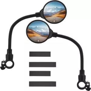 QWORK 자전거 미러 핸들바 마운트 광각 렌즈가 장착된 2팩 조절식 회전식 리어 뷰 산악 및 도로