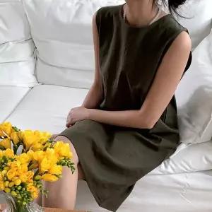 삐까삐까 [ /심플 깔끔한 린넨 마 H라인 민소매 나시 미디 원피스 여름 하객룩 데이트룩