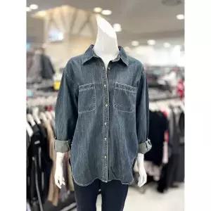 [하프클럽/]소고 세이브존01 루즈핏 데님 셔츠형 블라우스 AJ3BA13_NV