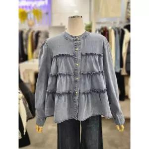 밸리걸 세이브존01 노카라 프릴 플레어 자켓형 데님 셔츠 825650-1