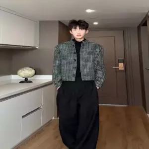 남성 숏 재킷 체크 오버사이즈 봄가을 상의 코트 정장 패드 하운드투스 트위드 CH3