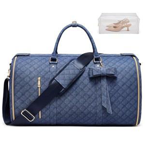 여행용 의류 가방 여성용 컨버터블 수트 여행 화장실 포켓이 있는 스타 시한 휴대용 어깨 끈 및 신발 수납 공간 접이식 가죽 더플 백 1개 중 2개 네이비 블루