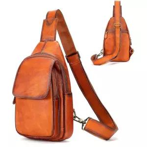 NIUCUNZH 천연 가죽 슬링 백 여성용 크로스바디 백, 금속 버클, 조절 가능한 가죽 어깨끈 포함, 7589-브라