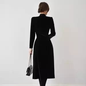 EAMT 여친 원피스 치마 검정 겨울 벨벳 슬림 정장 A라인 EUNG1