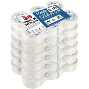 판드리 포장 테이프, 36롤 헤비 듀티 투명 배송 무빙 씰링, 폭 2인치, 롤당 65야드, 총 2340야드