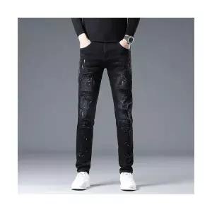 남자 바지 캐주얼 가을 블랙진 페인트풍 배기핏 대미지 슬랙스 패치 KS3