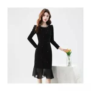 여성용 쉬폰 원피스 가을 큐빅 슬림핏 머메이드 스커트 KS3