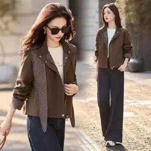 여친 봄 캐주얼 코트 초가을 차이나넥 상의 체크 쇼트 오버핏 OP1