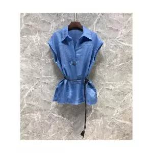 여성 블라우스 럭셔리 터틀넥 민소매 린넨 셔츠 가을 슬림핏 나시 OP3