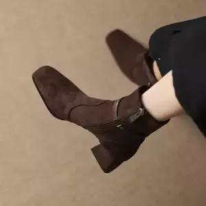 엘럽 빈티지 여성용 앵클부츠 통굽 터틀부츠 플랫워커 미들워커 가죽 수제 소프트웨지힐 원템5