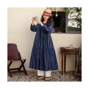 여성용 가을 원피스 캐주얼 빈티지 슬림핏 미디엄 순면 데님 스커트 KS3