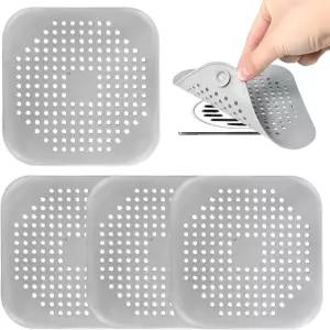 4팩 샤워 배수 헤어 캐처 흡입 컵이 있는 실리콘 스토퍼 욕실용 스트레이너 욕조 및 주방 싱크대 - 회색