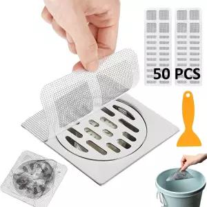 50 PCS 일회용 샤워 배수구 헤어캐처 욕실 및 주방용 3.94인치 정사각형 스티커 커버 사람 반려동물 털