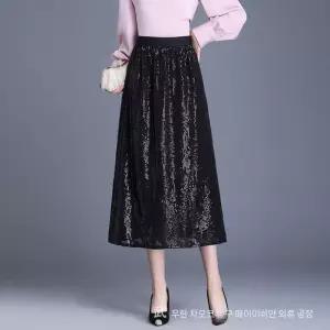 무천도사 스커트 롱 여친 여사친 스팽글 A라인 봄여름 우산 트임 허리 슬림핏 밴딩 KKE1