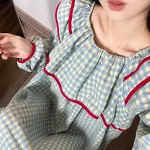 엘럽 봄 가을 슬립 란제리 잠옷세트 테두리 빨간 노란 커플 긴팔 박템3