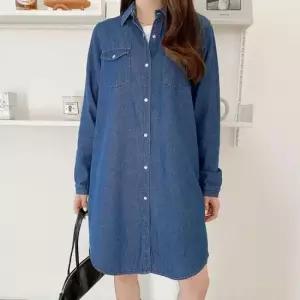 여자데님셔츠 루즈핏 편안한 포켓 여성 데님 롱셔츠