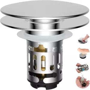 히벤트 욕실 싱크대 배수 스트레이너 3인치 업그레이드 빅 푸시 캡이 있는 유니버설 팝업 스토퍼 막힘 방지