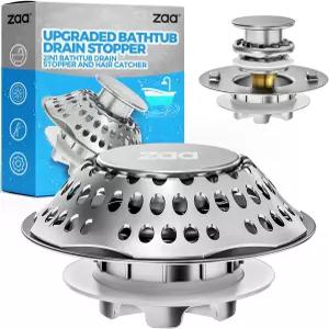 Zaa 욕조 배수 스토퍼 업그레이드된 2in1 커버 및 헤어 캐처 팝업 플러그 트 앤 턴 팁-토 또는 트립 레버를
