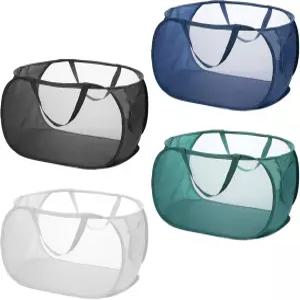 HJZII 4개 팝업 메쉬 세탁 바구니 접이식 사이드 포켓 보관 욕실 여행 기숙사 장난감을 위한 내구성 있는