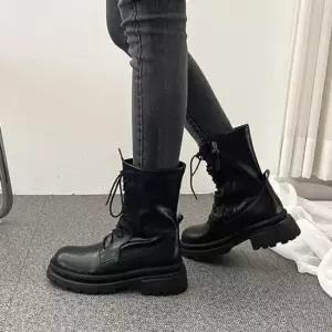 지퍼워커 천연소가죽 둥근코 오버솔 통굽 지퍼 여성 워커부츠4fY