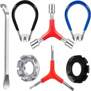 치베니도 바이크 스포크 렌치 휴대용 툴 키트에는 8방향 림 트루잉 고무 손잡이가 있는 렌치가 포함되어