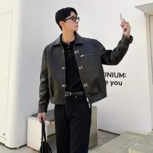 남자 레더 자켓 하객룩 크롭 후크 트러커