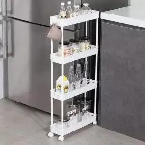 [생활] 세탁실틈새수납장 이동식선반 슬림트롤리4단 미니수납