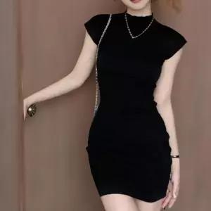 [신상오픈런]여성 슬림핏 반목 캡소매 셔링 미니 드레스 (37001192)