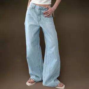 [신상오픈런]여성 긴 와이드핏 사선절개 여름 청바지 (35830216)