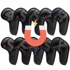 10개 블랙 아이언커버 세트 자석 가죽 홀로그램숫자 골프