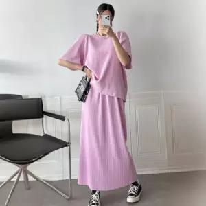 [신상오픈런]퍼프반팔티 라운드 골지 등원륵 밴딩 일자치마 투피스 (30532328)